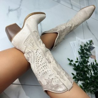 Women's Cowboy Western Boots Cream | Canada