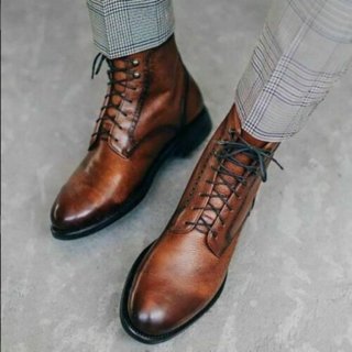 Men's Handmade Brown Lace up Ankle Boots for Brown | Canada