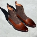 Men's Handmade Two Tone Ankle Boots Lace up Leather Boots for | Canada