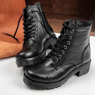 Women's Handmade Zipper and Lace up Geniune Leather Combat Boots | Canada
