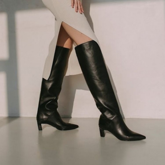 Women's Black Knee High Boots With Kitten Heel Over the Knee | Canada