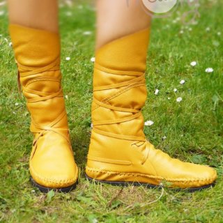 Women's Yellow Leather Moccasins Moccasins Moccasin Boots | Canada