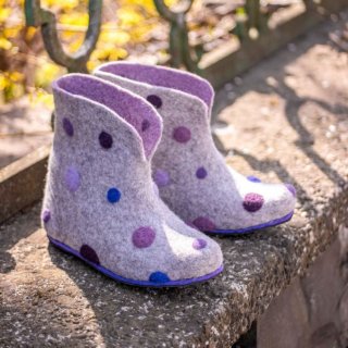 Women's Valenki Grey Wool Shoes Ankle Felt Boots With Polka Dot Great | Canada