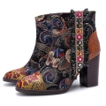 Women's Vintage Ankle Boots Handmade Ankle Boots Chunky Heel Glossy | Canada