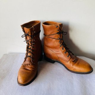 Women's Sz 10 D Vintage Warm Caramel Brown Leather Justin Lace up | Canada