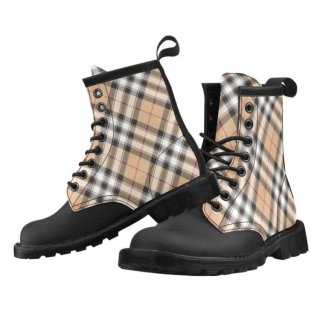 Women's Cream Plaid Boots Tartan Tan White Check Vegan | Canada