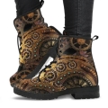 Men's Steampunk Clockwork Gears Bronze Vegan Leather Combat Boots | Canada