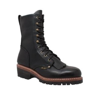 Men's Black Fireman Logger Leather Boots | Canada