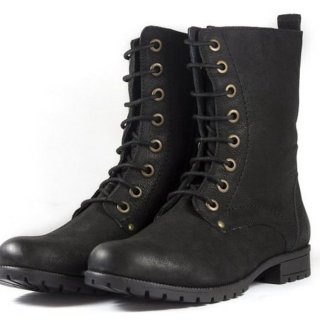 Women's Black Combat Biker Ankle Boots-lace up and Zip Up | Canada