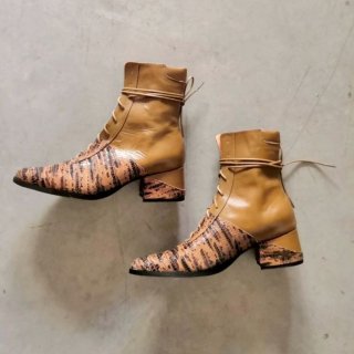 Women's Brown Snake Leather Lace up Ankle Boots Comfortable | Canada