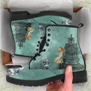 Women's Combat Boots Alice in Wonderland Custom Vegan Leather Boots | Canada