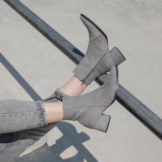 Women's Gray Ankle Leather Boots Pointy Handmade Ankle Booties | Canada