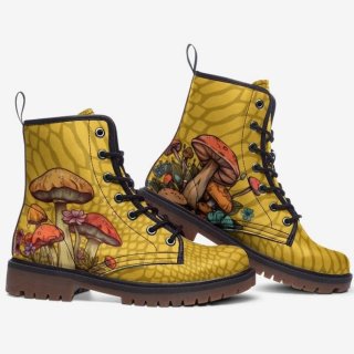 Men's Mushroom Boots Yellow Boots Vegan Leather Lace up Combat Boots | Canada