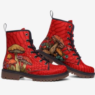 Women's Mushroom Boots Red Boots Vegan Leather Lace up Combat Boots | Canada
