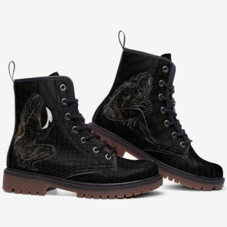 Men's Moon and Sun Boots Black Boots Vegan Leather Lace up Combat | Canada
