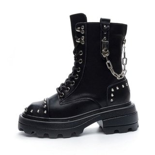 Men's Genuine Leather Gothic Punk Platform Boots Rock Metal Chain | Canada