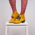 Women's Yellow Leather Boots With Colorful Bows Handmade Free | Canada