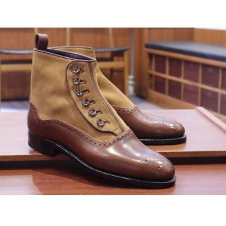 Men's Handmade Classic Brown Color Leather Buttons Boots | Canada