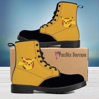 Men's Custom Pikachu Inspired Vegan Leather Combat Boots Pokemon | Canada