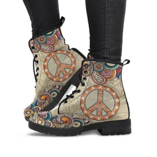Women's Colorful Peace Sign Mandalas Boots Vegan Leather | Canada