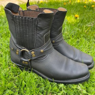 Men's Vintage Boulet Black Leather Cowboy Boots Short | Canada