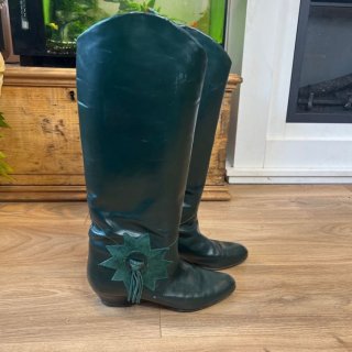 Women's Vintage 1980's or 90's Green Leather Boots Tassel | Canada