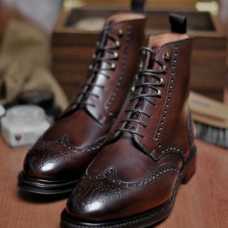 Men's Pure Handmade Dark Brown Leather Wingtip Lace-up | Canada