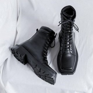 Men's Fashion Square Toe Ankle Boots Lace up Motorcycle Style | Canada