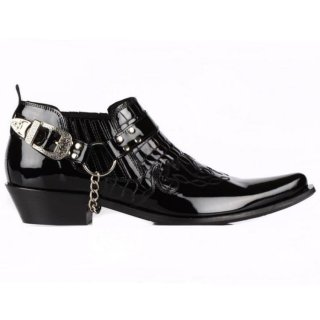 Men's Footcourt Black Patent Cowboy Boots Western Ankle Boots | Canada