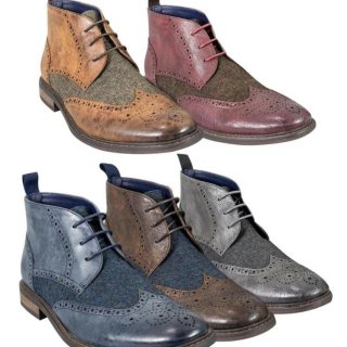 Men's Tweed Leather Mix Shoes Chelsea Lace up Boots | Canada