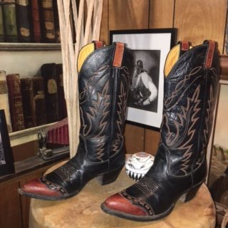 Men's Vintage Nocona Lizard Stitched Wingtip & Trim Black Cowboy | Canada