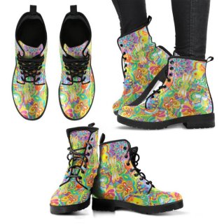 Women's Combat Boots Colorful Dragonfly Handcrafted Leather | Canada