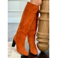 Women's Orange Suede Knee High Boots Orange High Boots Beige Leather | Canada