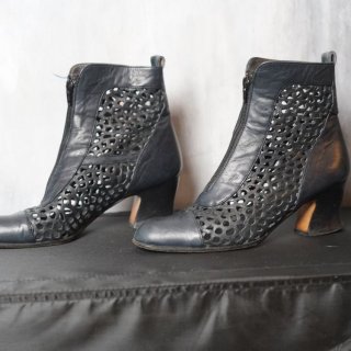 Women's Vintage Black Leather Openwork Everybody Boots / Italian Boots | Canada