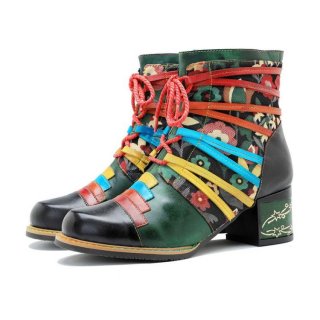 Women's Multicolor Ankle Boots Lace up Vintage Boots Handmade | Canada