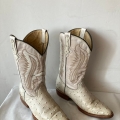 Women's Vintage White Leather Cowboy Boots-leather and Ostrich Skin | Canada