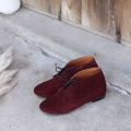 Women's Retro Style Natural Burgundy Velvet Leatherclassic Booties | Canada