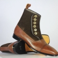Men's Handmade Brown Leather Suede Button Boots Cap Toe | Canada
