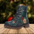 Men's Combat Boots Christmas Floral Boots Goth Shoes Leather | Canada