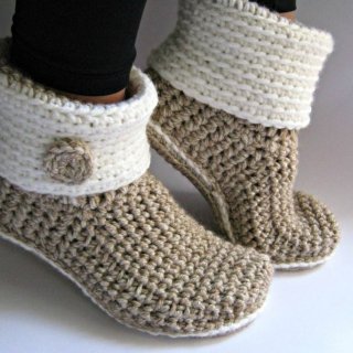 Women's Crochet Slipper Boots With Eco Leather Soles Slippers | Canada