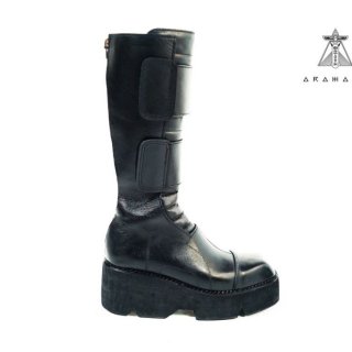 Men's Handmade Leather Knee High Boots With Platform Sole Dark | Canada
