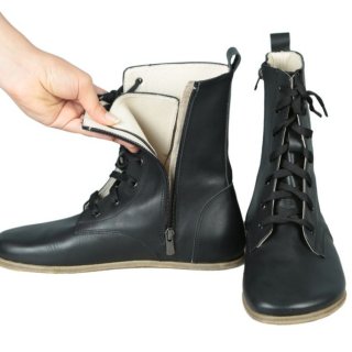 Women's Boots WIDE Zero Drop Barefoot BLACK Sooth Leather | Canada