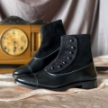 Men's All Black Leather and Suede Victorian Button Boots | Canada