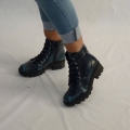 Women's Dark Blue Military Boots Vegan Lacezipper Closure With TPU | Canada