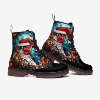 Men's Combat Boots Stained Glass Santa Chicken Boots Goth Shoess | Canada