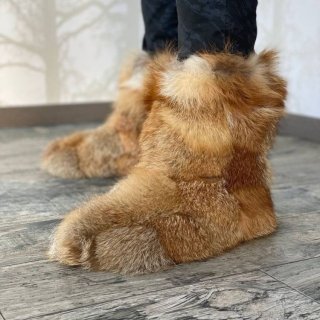 Women's Fox Fur Boots Real Fur Home Booties Furry House | Canada