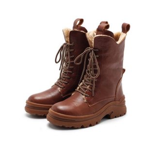 Women's Leather Combat Boots Designer Retro Chunky Riding Boots in | Canada