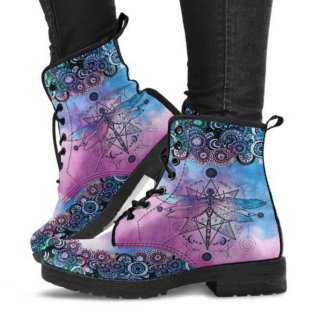 Women's Purple Dragonfly Boots Handcrafted Bohemian Boho Chic | Canada