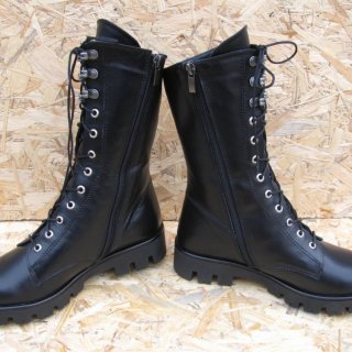 Women's Lace up Black Leather Combat Boots With Fur | Canada