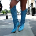 Women's Genuine Leather Knee High Western Summer Boots Almond | Canada